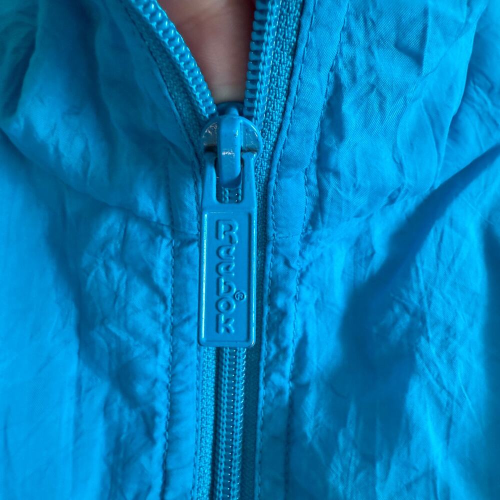 90s Vintage REEBOK | Turquoise Blue Windbreaker Jacket with Packable Hood Medium - Picture 4 of 6